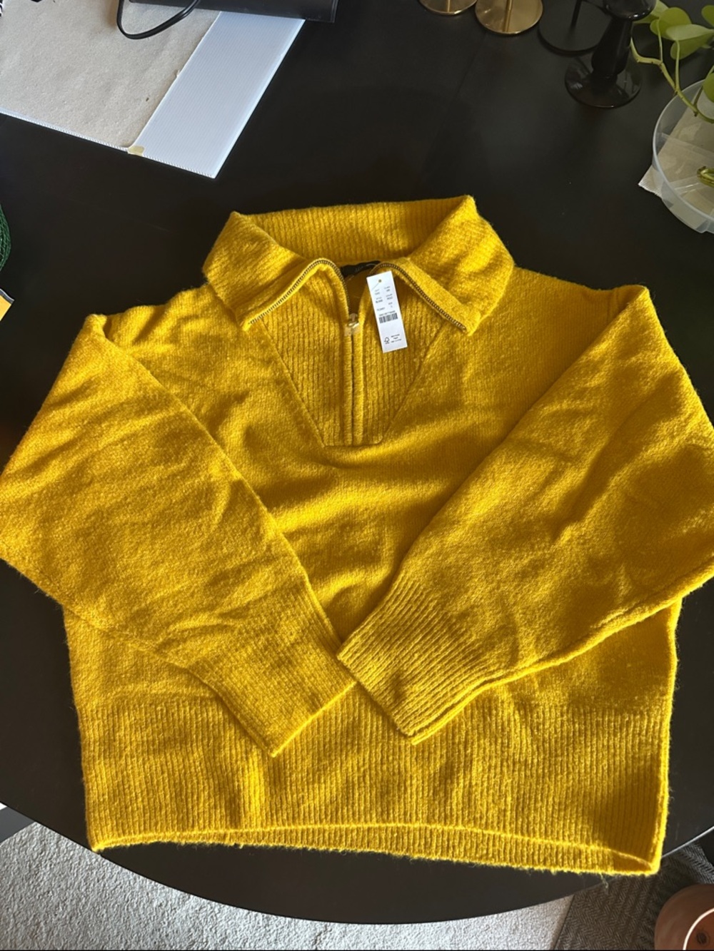 J. Crew Mustard Yellow Quarter Zip Sweater